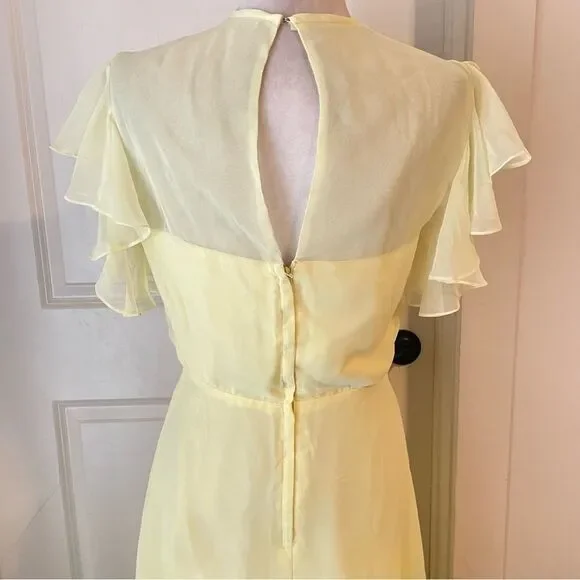 70s Jack Bryan Pale Butter Yellow Chiffon Evening Maxi Dress Size small - Picture 7 of 9